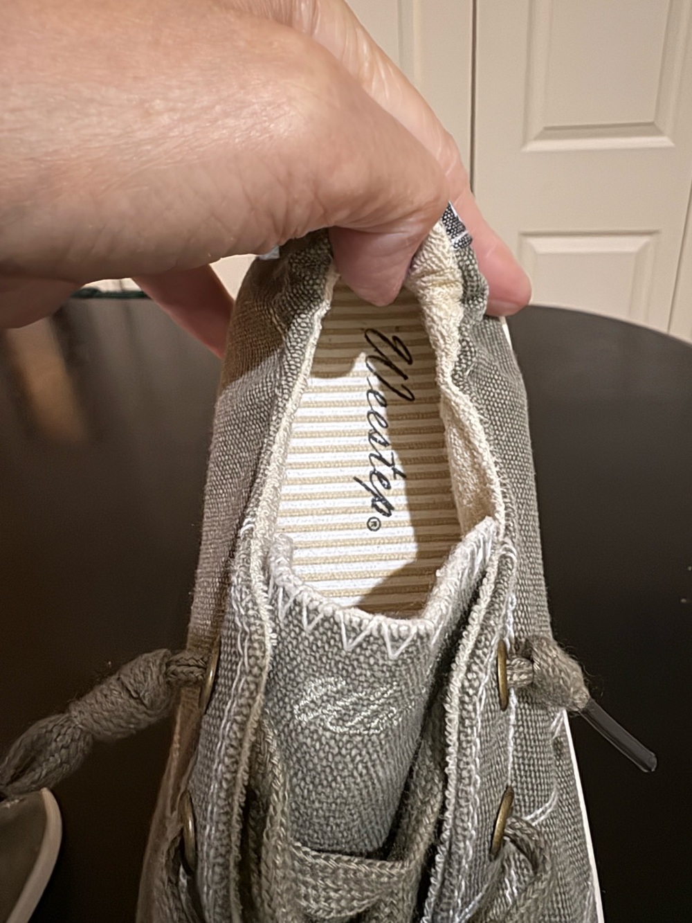 Casual Olive/gray Canvas Slip-On Sneakers with Laces - Picture 5 of 11